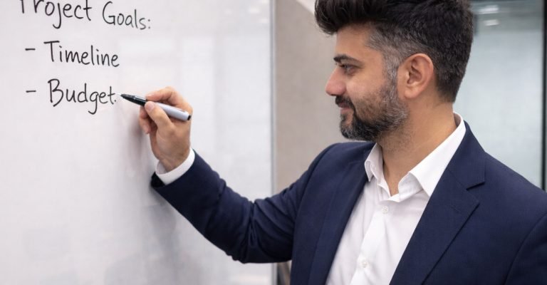 Writing-project-goals-in-a-meeting